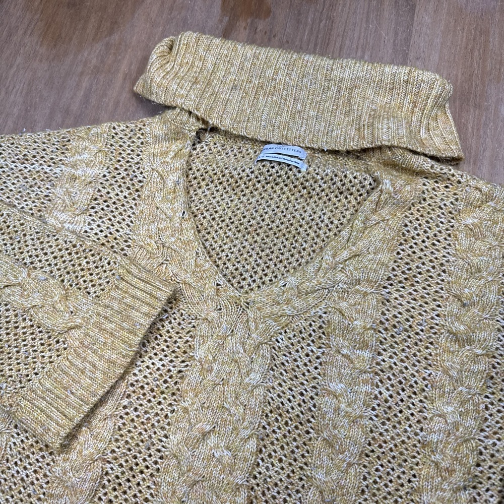Urban Outfitters Women's Turtleneck‎ Cable Knit Sweater Open Chest Sz Lg Yellow